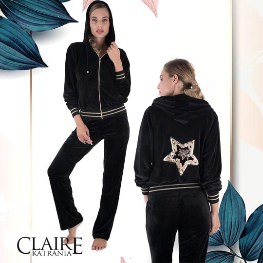 Claire Katrania Βελούδινη Φόρμα Μαύρη S-M-L-XL-2XL